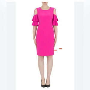 Joseph Ribhoff hot pink cold shoulder dress.